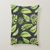グリーントロピカル葉パターンブラックボタニカル アクセントクッション (裏面(縦))