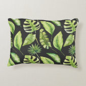 グリーントロピカル葉パターンブラックボタニカル アクセントクッション (裏面)