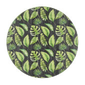 グリーントロピカル葉パターンブラックボタニカル カッティングボード (正面)