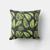 グリーントロピカル葉パターンブラックボタニカル クッション (裏面)