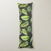 グリーントロピカル葉パターンブラックボタニカル ボディピロー (裏面 (縦))