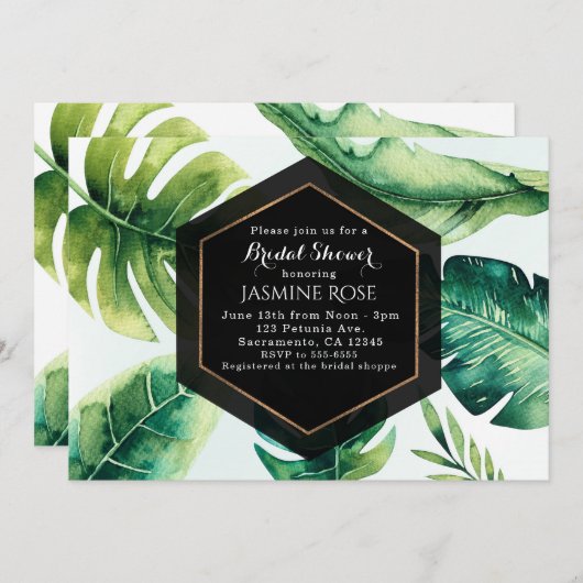 グリーントロピカル離れエレガントウェディング招待状 招待状 (正面/裏面)