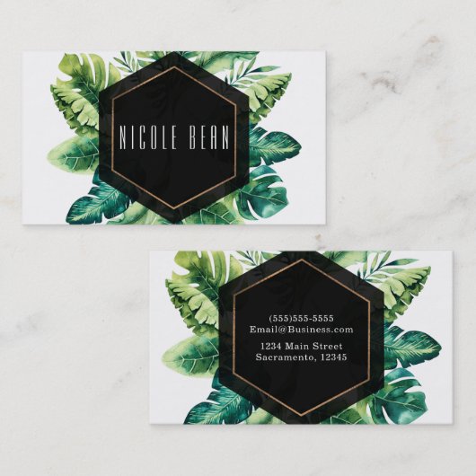 グリーントロピッ葉クブラックエレガントシックカスタム 名刺 (正面/裏面)