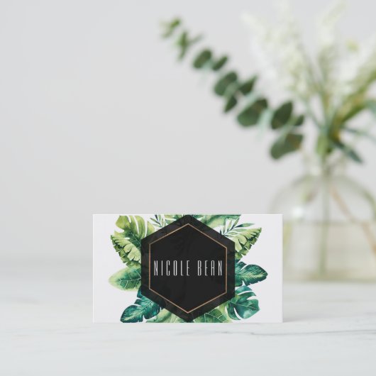 グリーントロピッ葉クブラックエレガントシックカスタム 名刺 (スタンド正面)