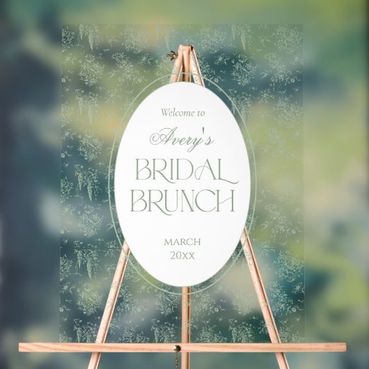 グリーントワール フラワーベースのヴィンテージ ウェディングシャワー歓迎 アクリルサイン (ニュートラル)