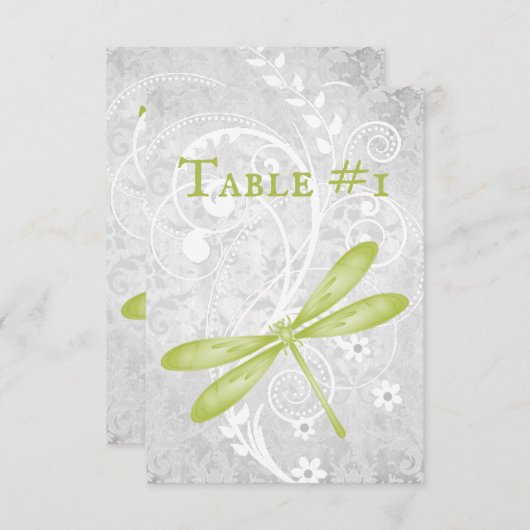 グリーントンボ結婚式レセプションテーブルカード 招待状 (正面/裏面)