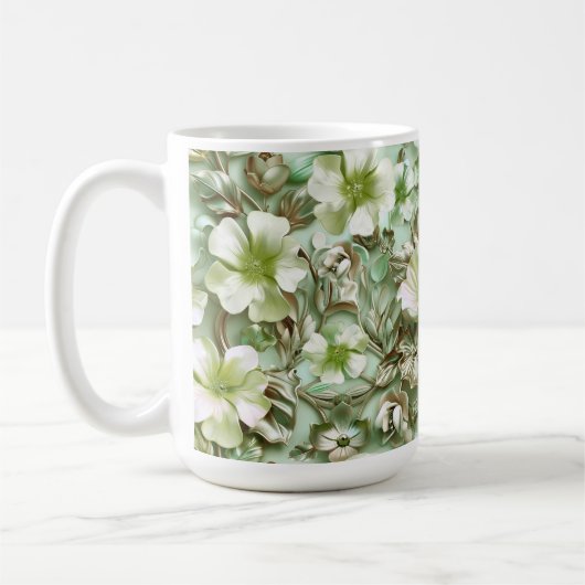 グリーントーンの花柄 コーヒーマグカップ (左)