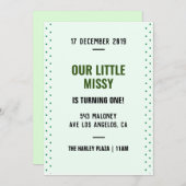 グリーンドシンプルット書道1歳の誕生日 招待状 (正面/裏面)