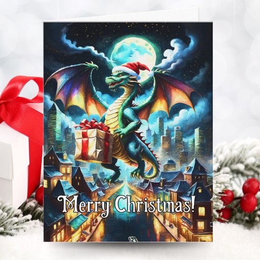 グリーンドラゴンがクリスマスプレゼントを届ける カード