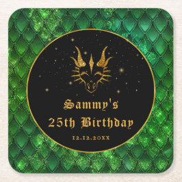 グリーンドラゴンはかりで測金ゴールドフェイクグリッター誕生日 スクエアペーパーコースター