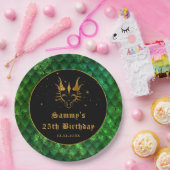グリーンドラゴンはかりで測金ゴールドフェイクグリッター誕生日 ペーパープレート (パーティー)