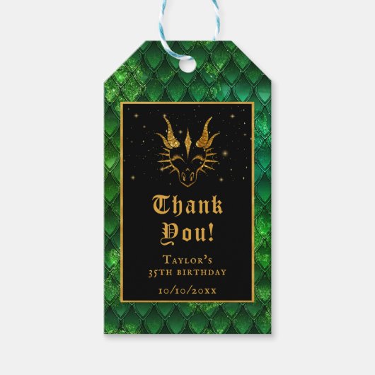 グリーンドラゴンはかりで測金ゴールド誕生日ありがとう ギフトタグ (正面)