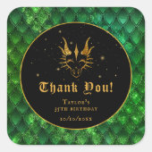 グリーンドラゴンはかりで測金ゴールド誕生日ありがとう スクエアシール (正面)