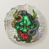 グリーンドラゴンタトゥー ラウンドクッション (裏面)