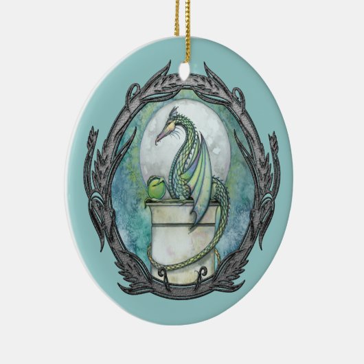グリーンドラゴンファンタジーアートオーナメント セラミックオーナメント (右)