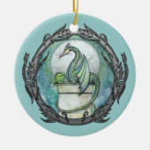 グリーンドラゴンファンタジーアートオーナメント セラミックオーナメント (正面)