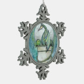 グリーンドラゴンファンタジーアート スノーフレークピューターオーナメント (左)