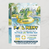 グリーンドラゴンプールパーティー誕生日招待状 招待状 (正面/裏面)