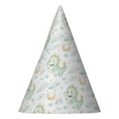 グリーンドラゴンベビーパステルウォーターカラーパターン パーティーハット (左)