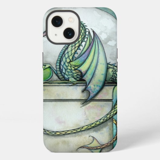 グリーンドラゴン妖精ファンタジーアート作品 妖精 iPhoneケース (裏面)