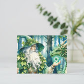 グリーンドラゴン白熱［赤熱］光を放つ付きウッドランド魔法使い ポストカード (スタンド正面)