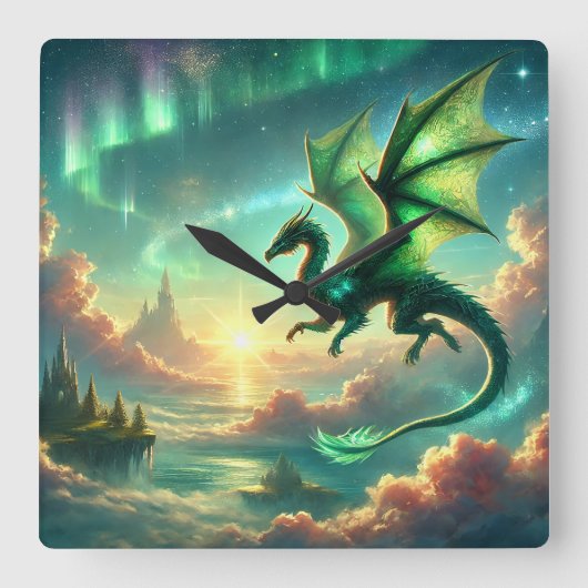 グリーンドラゴン スクエア壁時計 (正面)
