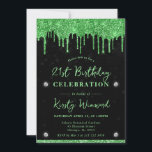 グリーンドリップグリッターブラック《写真》ぼけ味21st誕生日 招待状<br><div class="desc">ダイヤモンドエレガント付きブラック《写真》ぼけ味パターンデザイン上の緑の滴下グリッター</div>