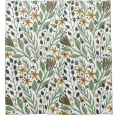 グリーンドリーミー花の模様 シャワーカーテン (正面)