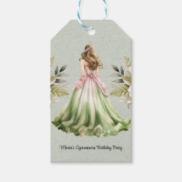 グリーンドレスとピンクドレスキンセアニェラ誕生日パーティー ギフトタグ