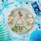 グリーンドレスとピンクドレスキンセアニェラ誕生日パーティー ペーパープレート (パーティー)