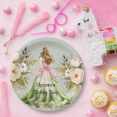 グリーンドレスとピンクドレスキンセアニェラ誕生日パーティー ペーパープレート (パーティー)
