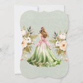 グリーンドレスとピンクドレスキンセアニェラ誕生日パーティー 招待状 (裏面)