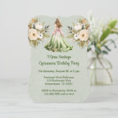 グリーンドレスとピンクドレスキンセアニェラ誕生日パーティー 招待状 (スタンド正面)