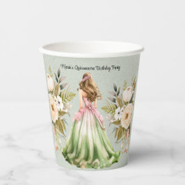 グリーンドレスとピンクドレスキンセアニェラ誕生日パーティー 紙コップ
