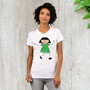 グリーンドレスのスティックガール女性のTシャツ Tシャツ
