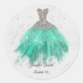 グリーンドレスシルバーグリッターsweet sixteen ラウンドシール