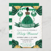 グリーンドレスダークスキンプリンセススウィート16 招待状 (正面/裏面)