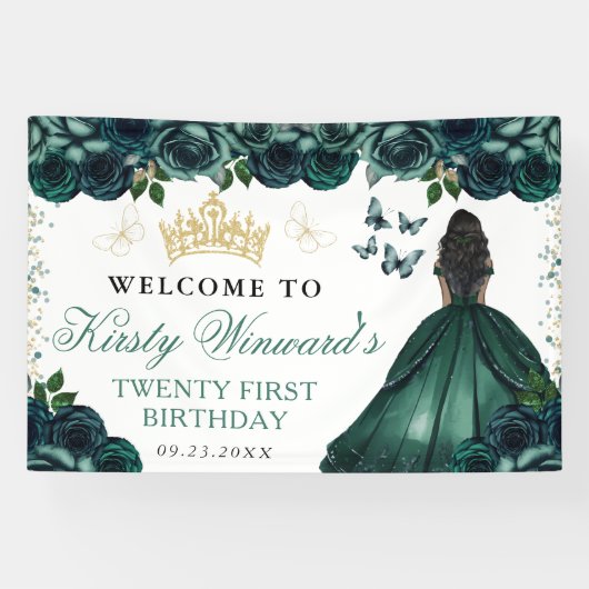 グリーンドレスダークスキンプリンセスフローラ誕生日 横断幕 (横)