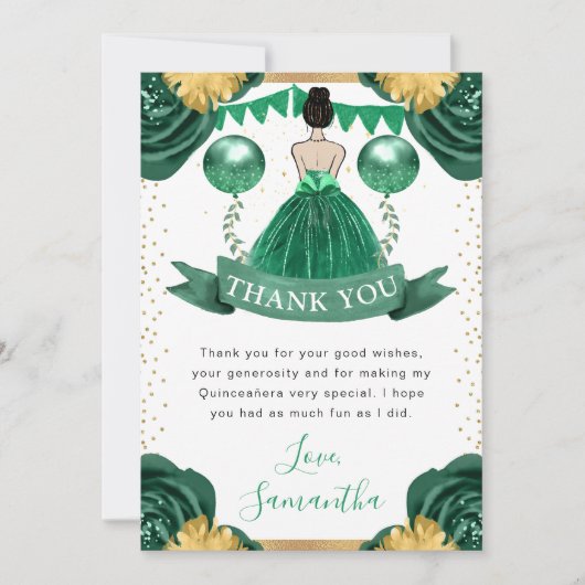 グリーンドレスブルネットヘアプリンセスキンセアニェラ サンキューカード (正面)