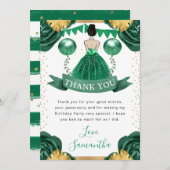 グリーンドレスブルネットヘアプリンセス誕生日 サンキューカード (正面/裏面)