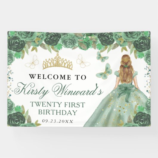 グリーンドレスブロンドプリンセスフローラ誕生日 横断幕 (横)