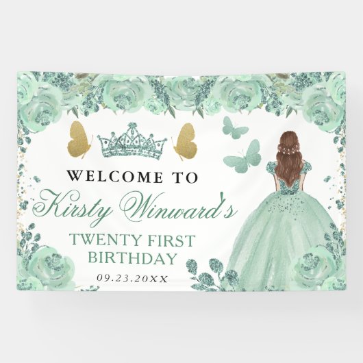 グリーンドレスレッドフォールドプリンセスフローラ誕生日 横断幕 (横)