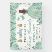 グリーンドレスレッドフォールドプリンセスフローラ誕生日 横断幕 (縦)