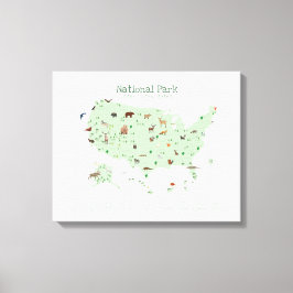 グリーンナショナルパークマップウッドランド子供部屋 キャンバスプリント