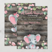 グリーンナリー ピンク エレファント ベイビー シャワー インビテーション カード (正面/裏面)