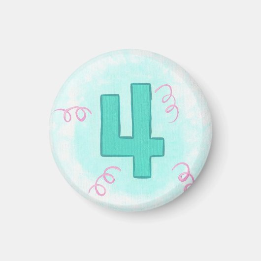 グリーンナンバー4ピンク渦巻き旋回誕生日磁石 マグネット (正面)