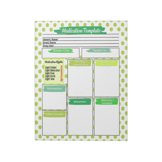 グリーンナース学生投薬テンプレート ノートパッド (回転)