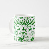 グリーンニットのトナカイ – メリークリスマス コーヒーマグカップ (正面左)