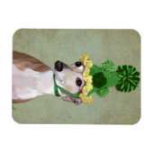 グリーンニット帽のグレイハウンド マグネット (横)