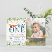 グリーンネイチャー ワイルド フォックス 1歳 誕生日写真 招待状 (スタンド正面)